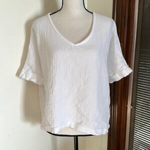 Joie | White 100% Cotton Gauze Short Sleeve Top Size M